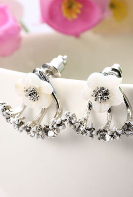 Cute Daisy Flower Crystal 925 Silver Needle Ear Stud Earrings For Women