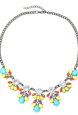 Crystal Flower Pendant Statement Necklace Metal Chain Choker Necklace