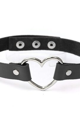 Punk Heart Button Leather Choker Collar Necklace Handmade Jewelry