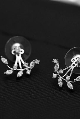 925 Silver Needle Leaves Cubic Zircon Crystal Stud Earrings For Women